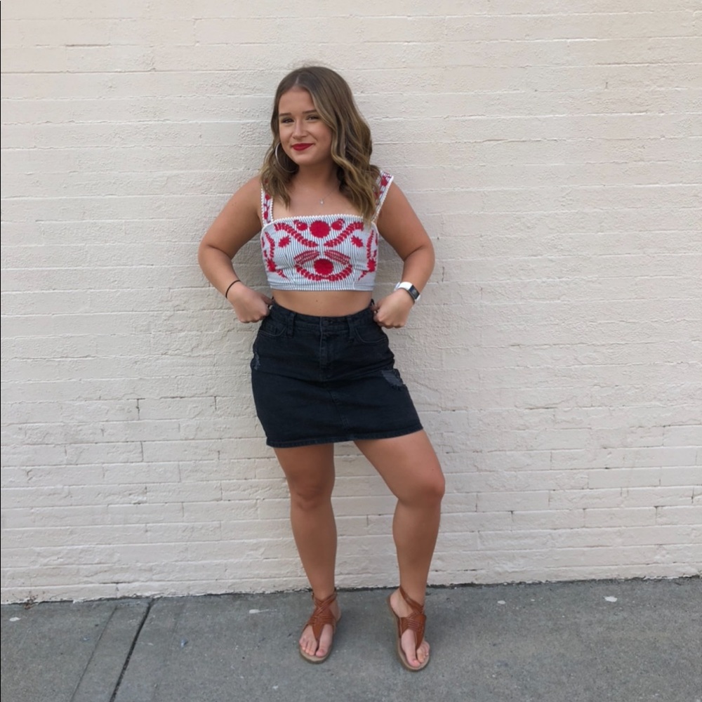 Boho Crop Top - White/red